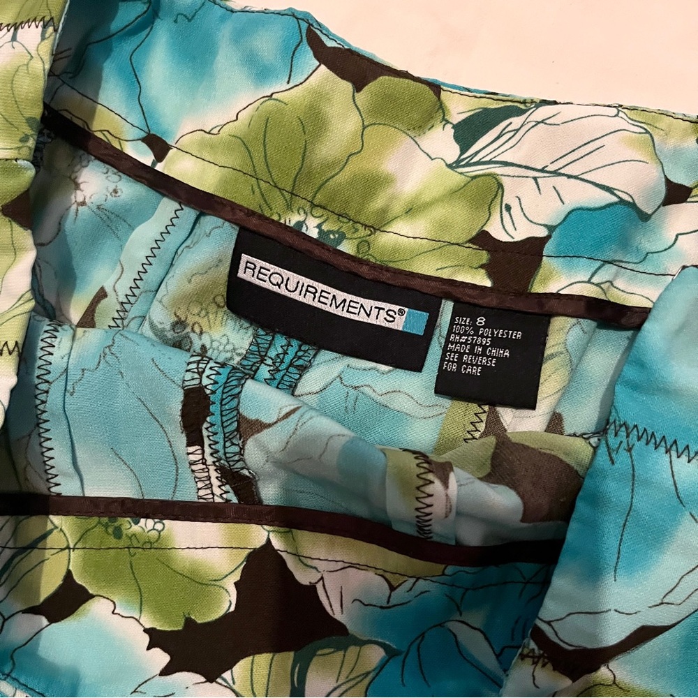 Vintage Blue Green Floral Midi Skirt with Brown Accents - Size 8 - Picture 3 of 9